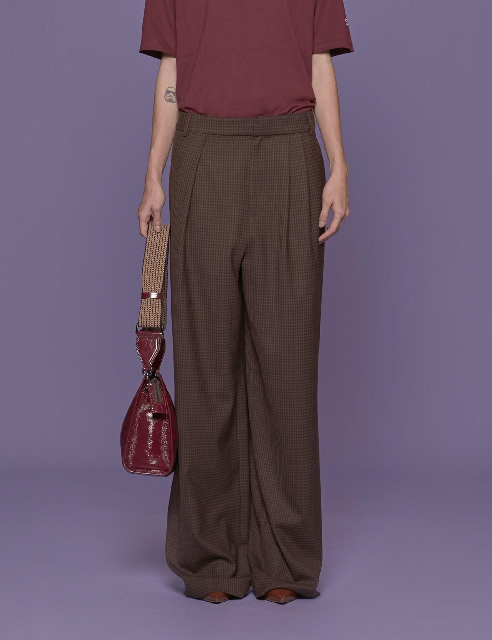 pantalone stella quadretti marrone - tibi - pantalone