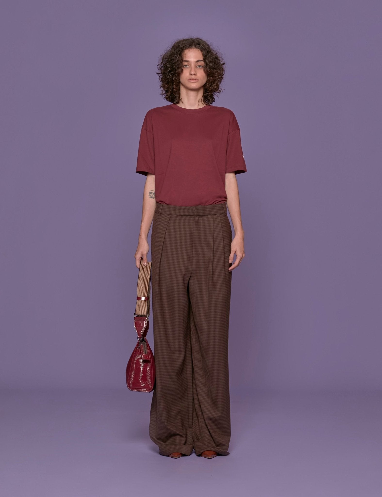 pantalone stella quadretti marrone - tibi - pantalone