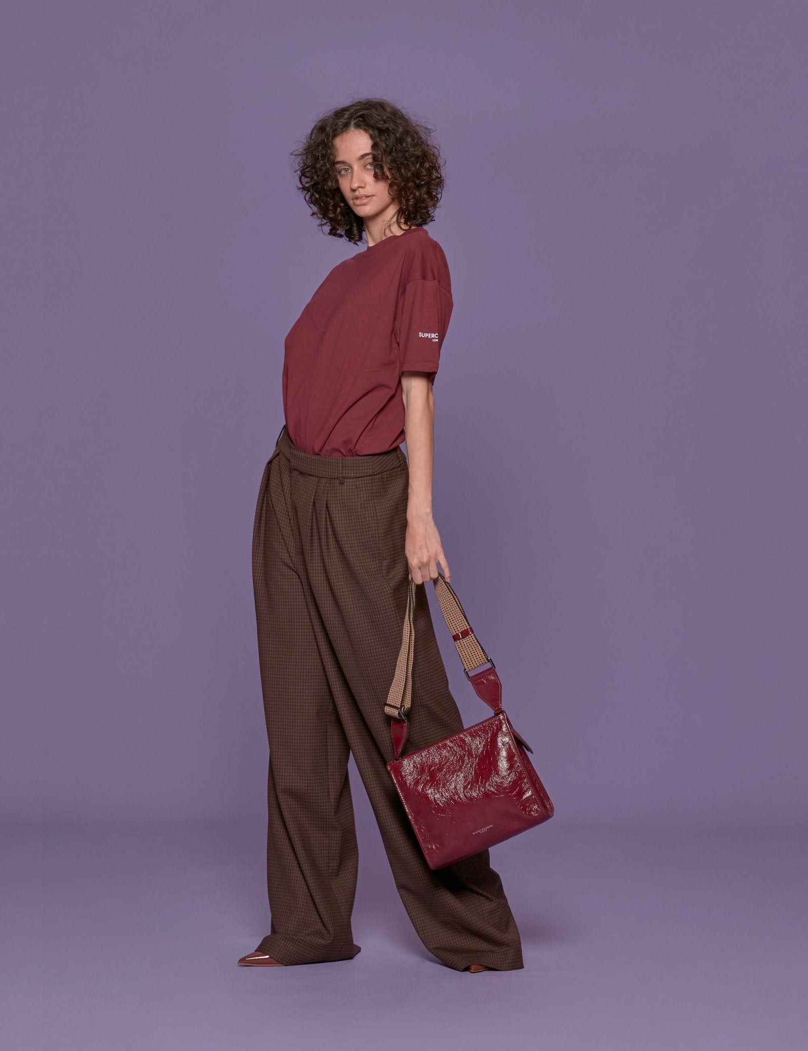 pantalone stella quadretti marrone - tibi - pantalone