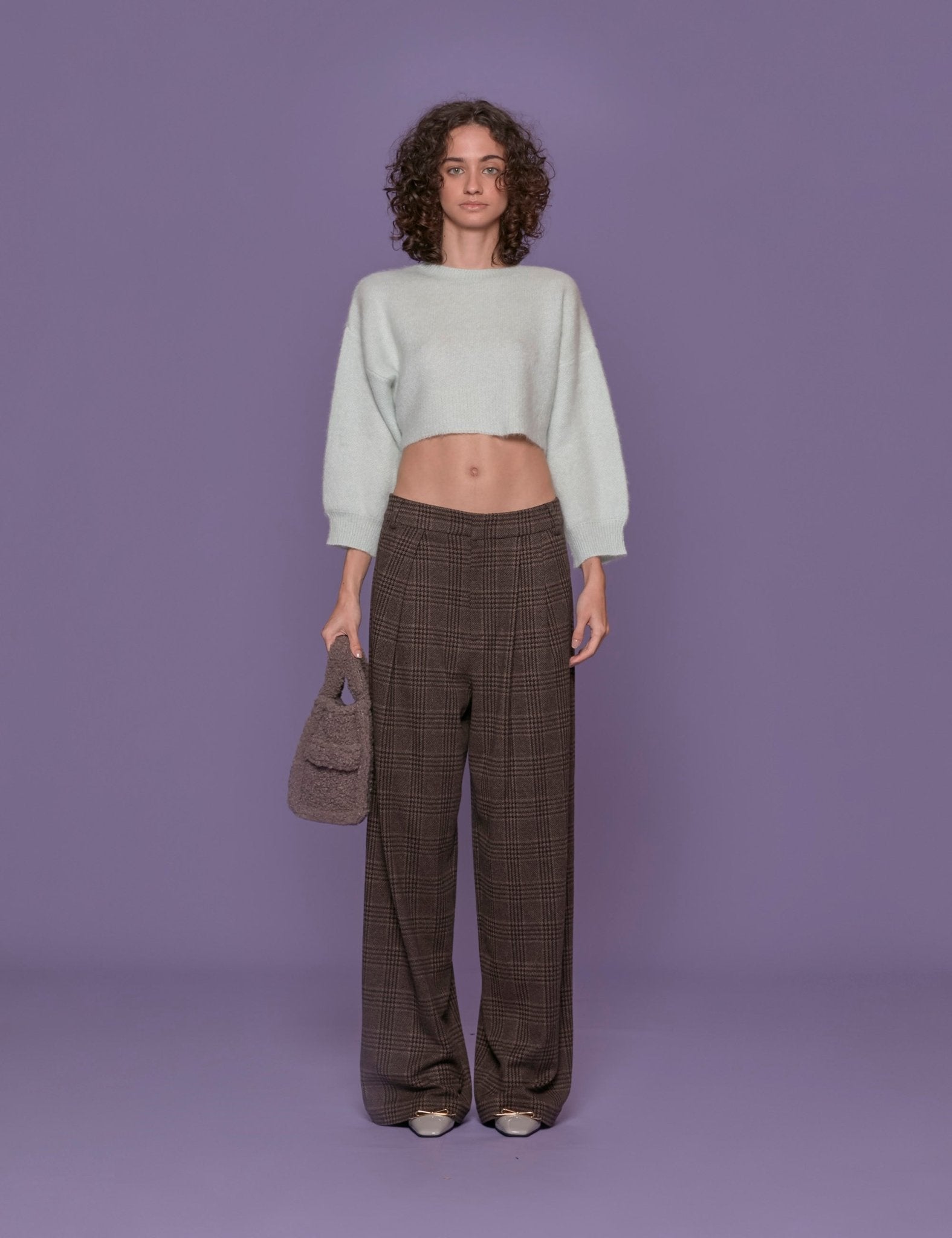 pantalone tartan pied de poule marrone - tibi - pantalone