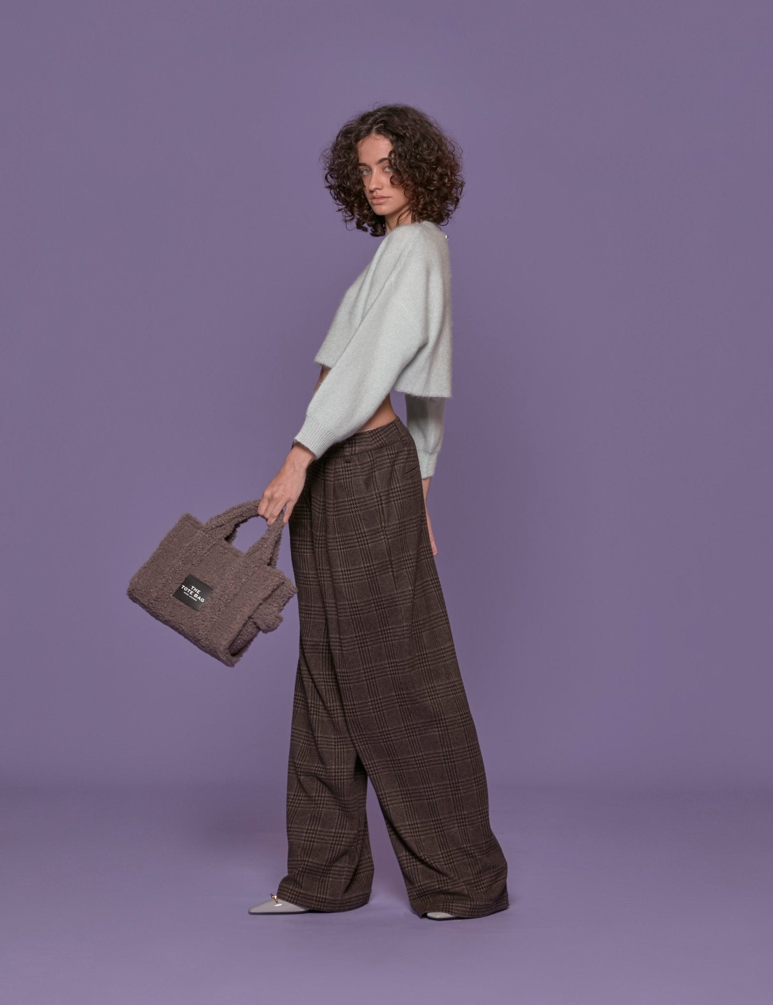 pantalone tartan pied de poule marrone - tibi - pantalone