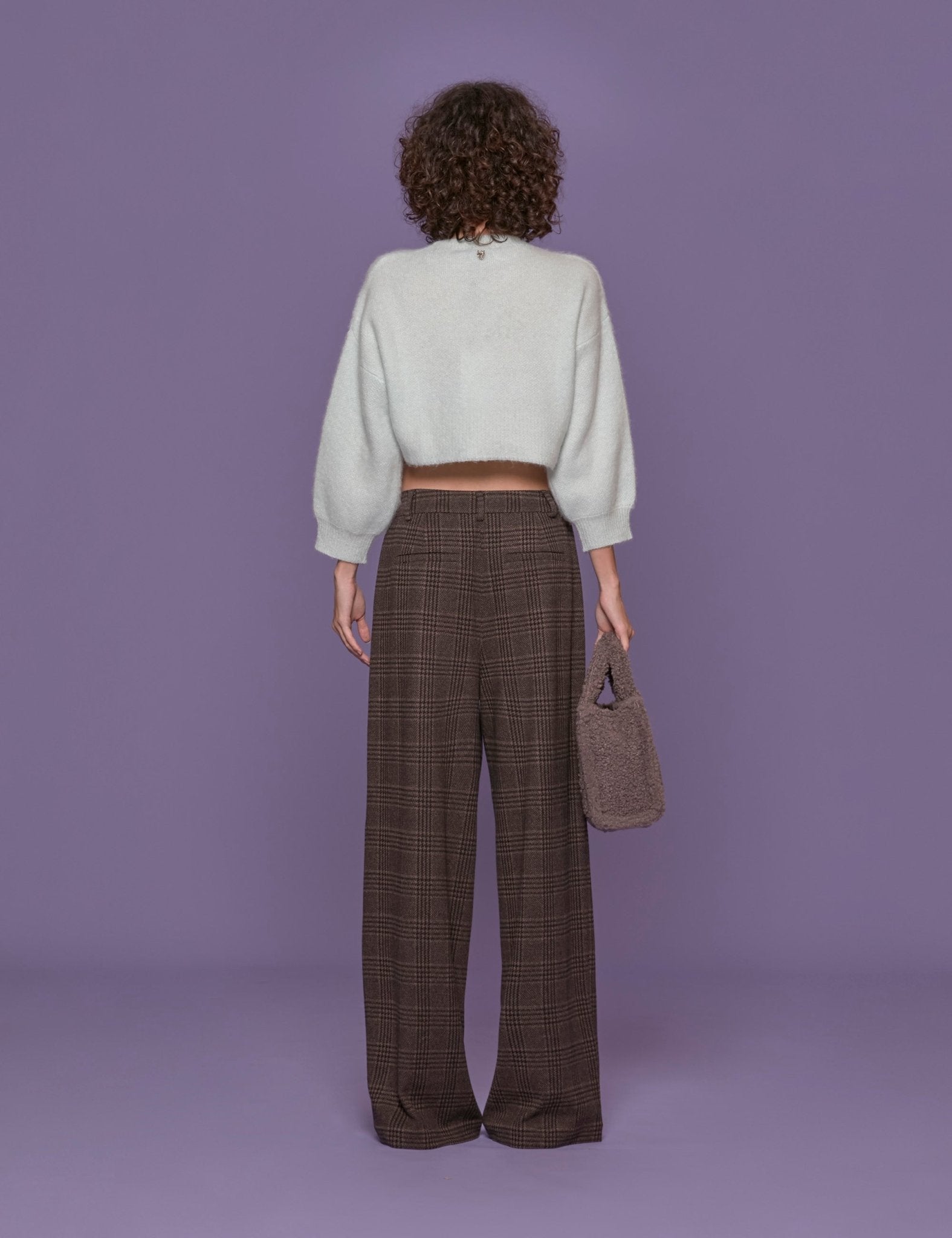 pantalone tartan pied de poule marrone - tibi - pantalone