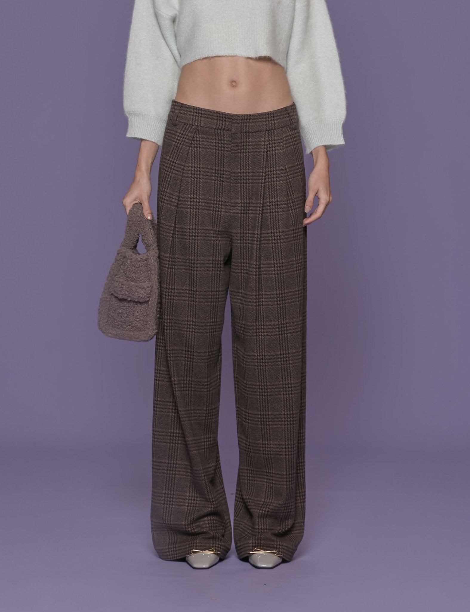 pantalone tartan pied de poule marrone - tibi - pantalone