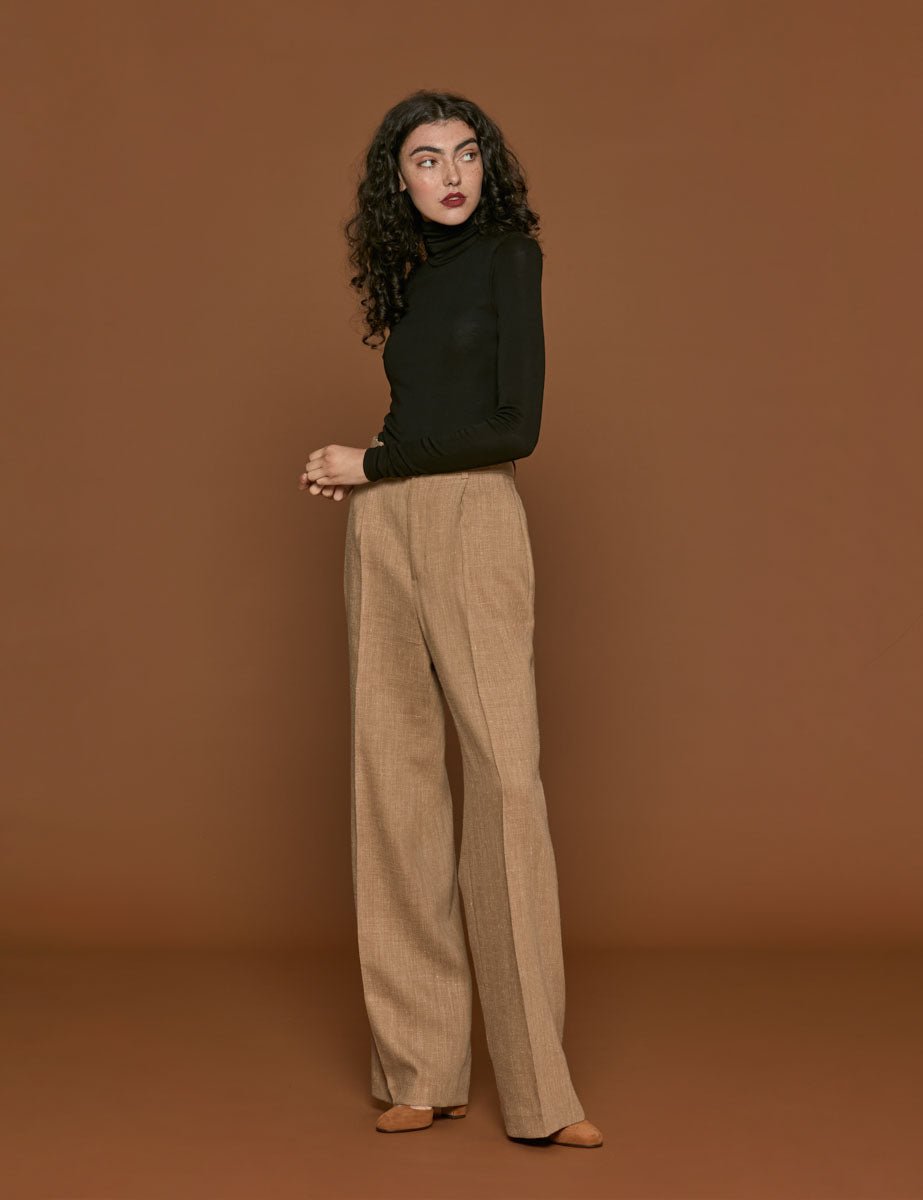 pantalone wide leg camel melange - rohe - pantalone