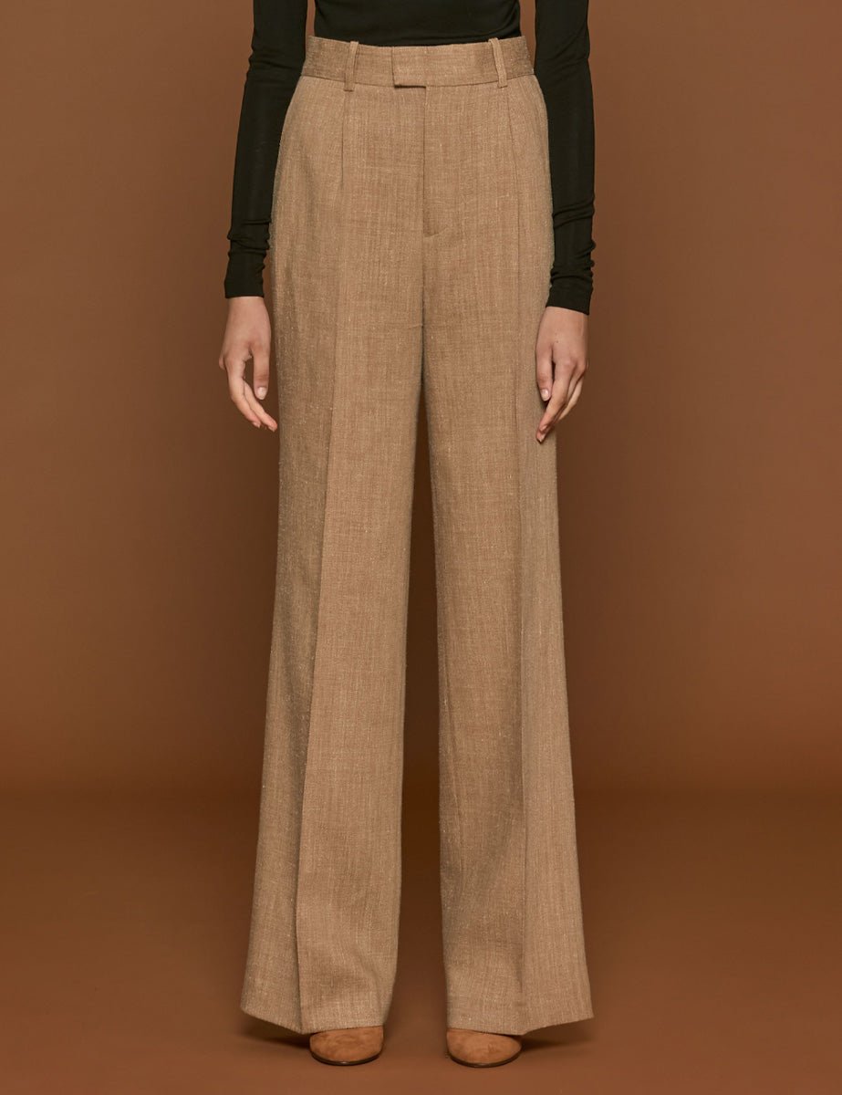 pantalone wide leg camel melange - rohe - pantalone