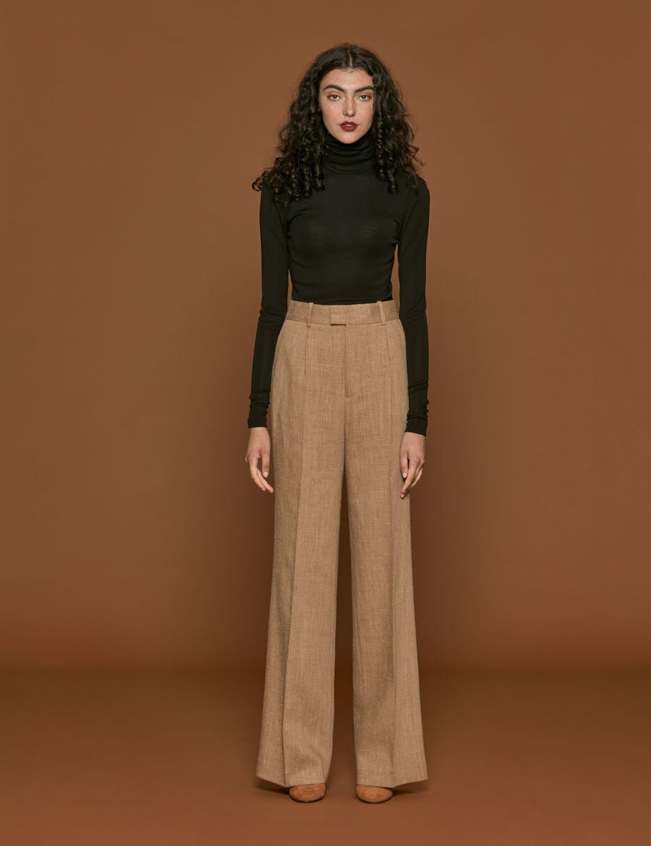 pantalone wide leg camel melange - rohe - pantalone