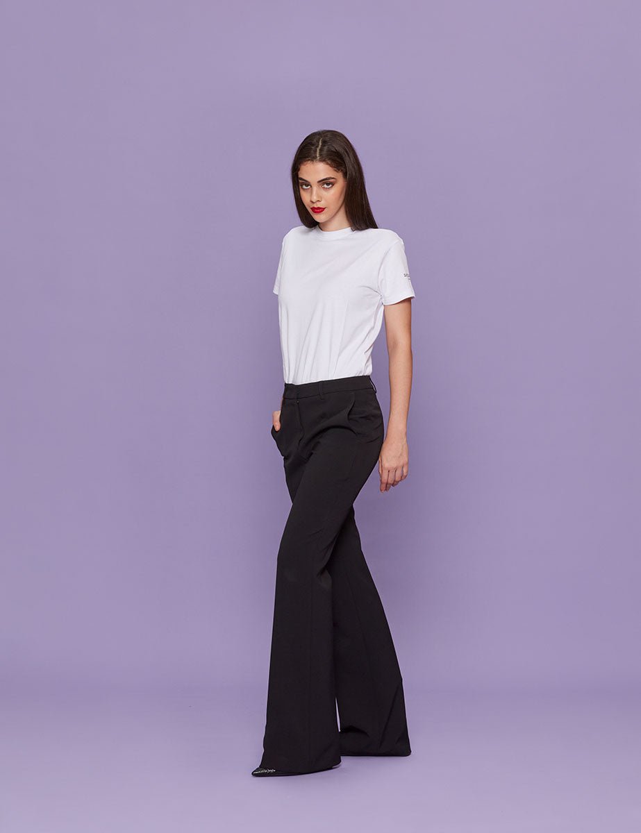 pantalone zampa crepe nero - blufrida - pantalone