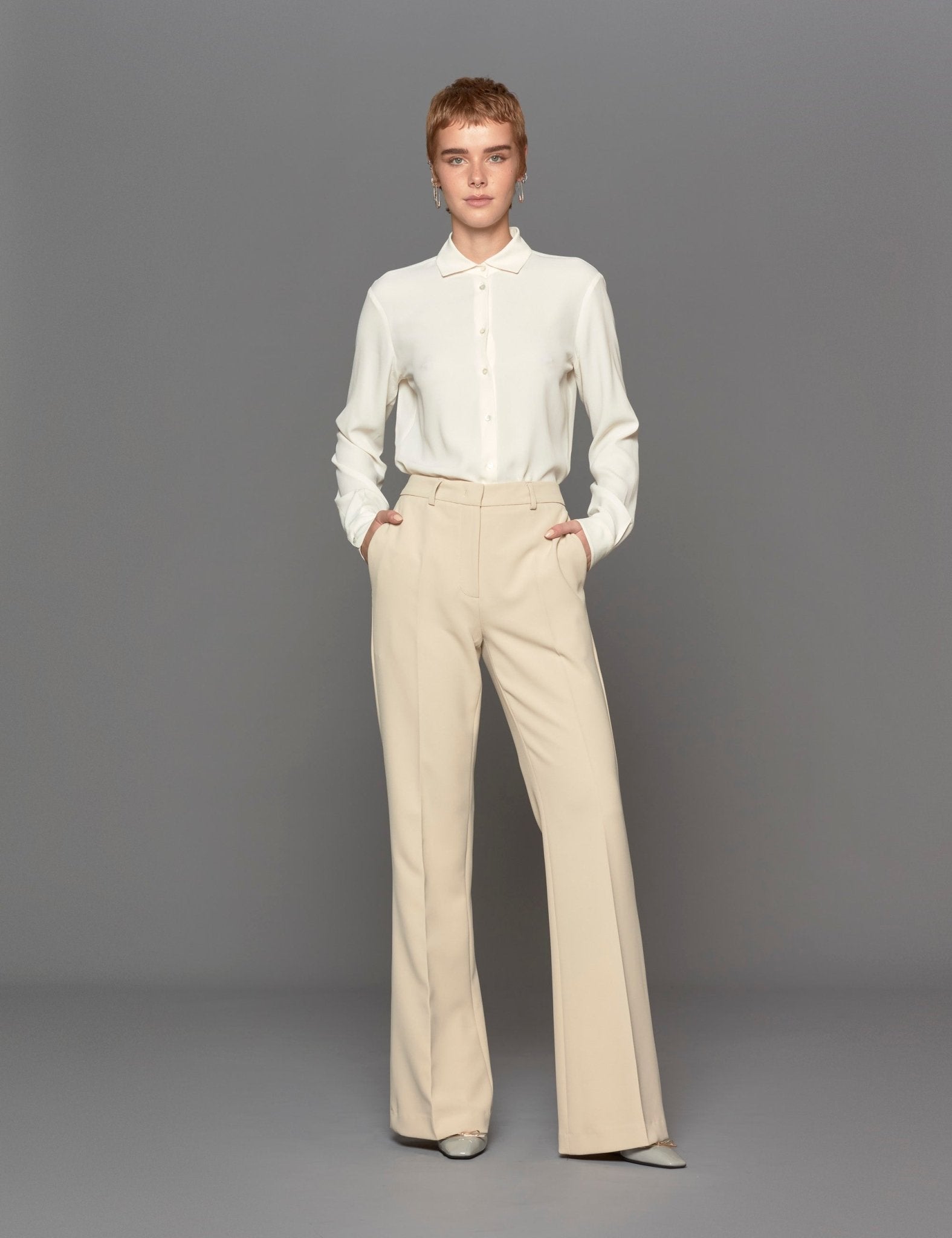 pantalone zampa crepe panna - blufrida - pantalone