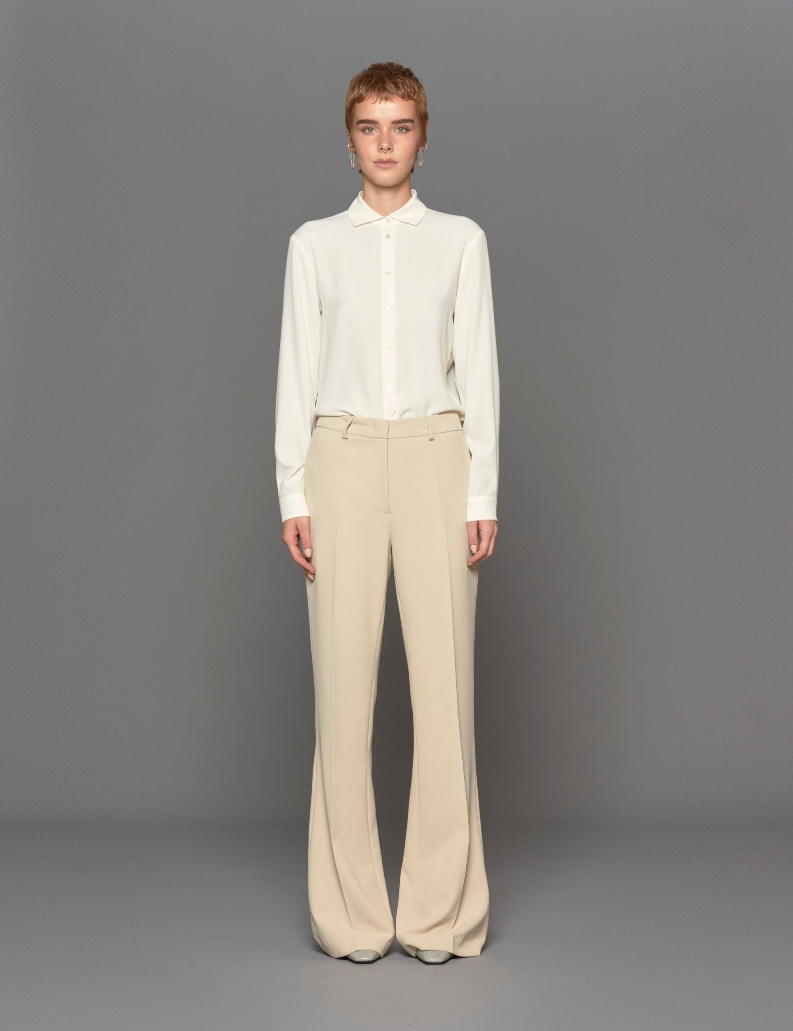 pantalone zampa crepe panna - blufrida - pantalone