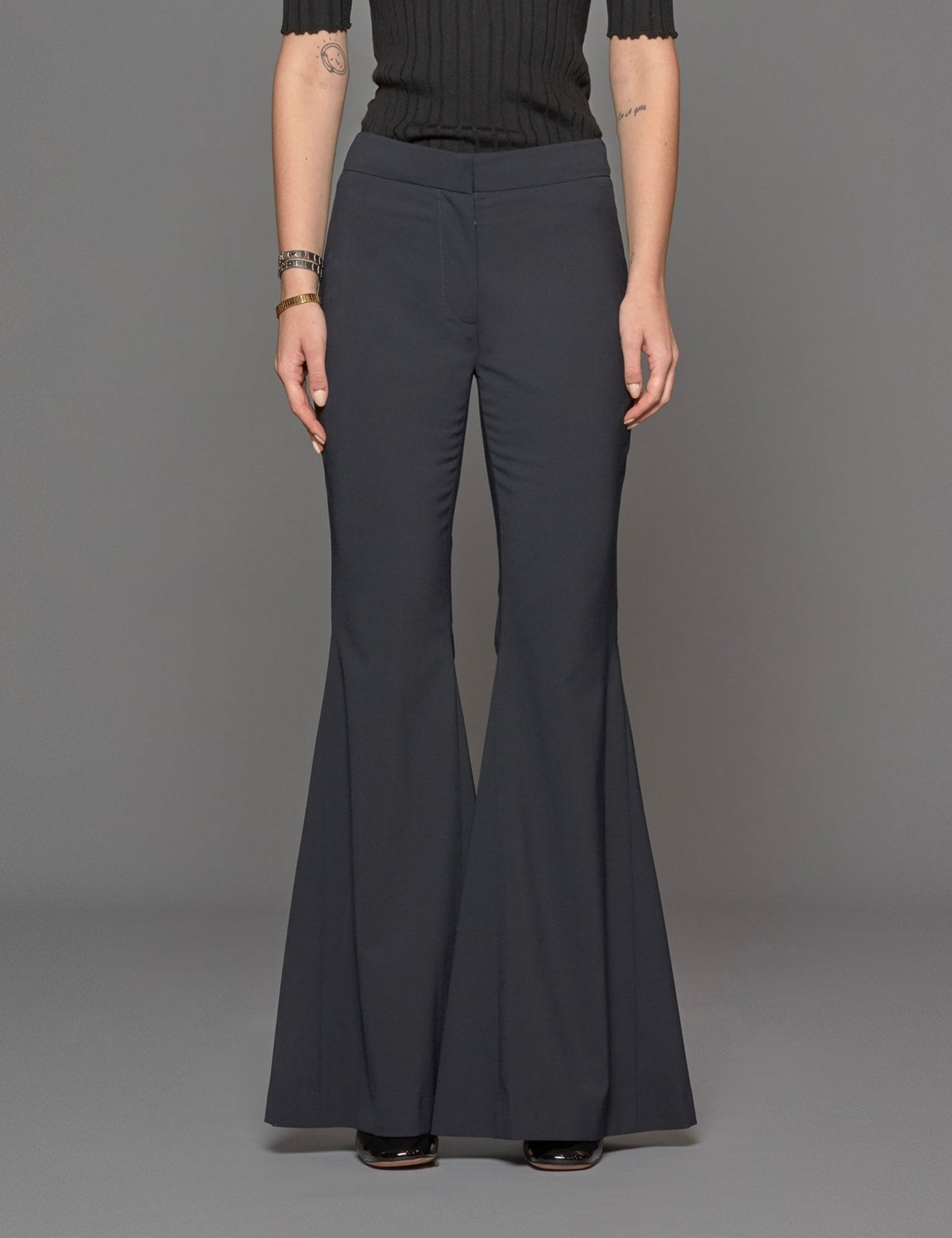 pantalone zampa lana blu - vivetta - pantalone