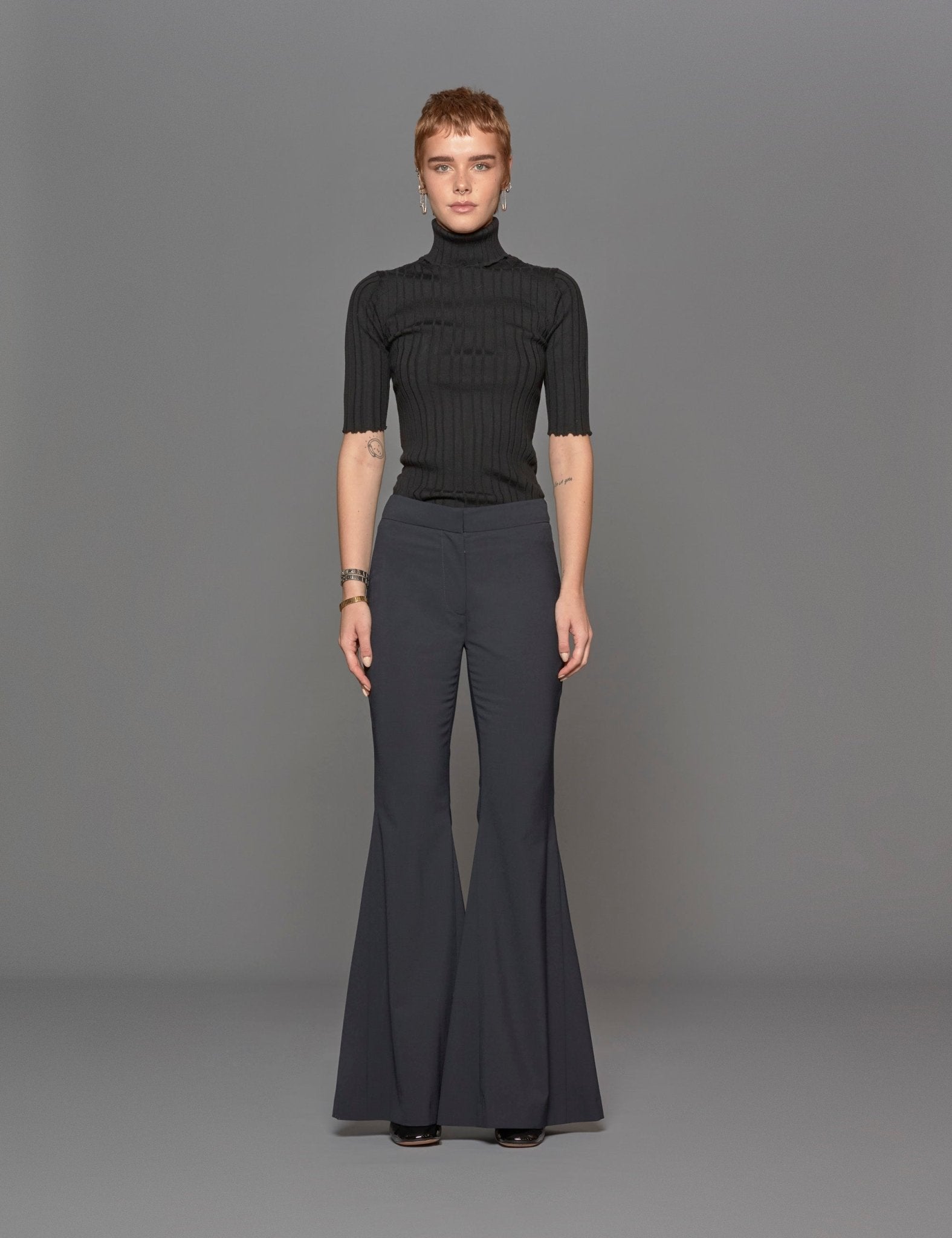 pantalone zampa lana blu - vivetta - pantalone