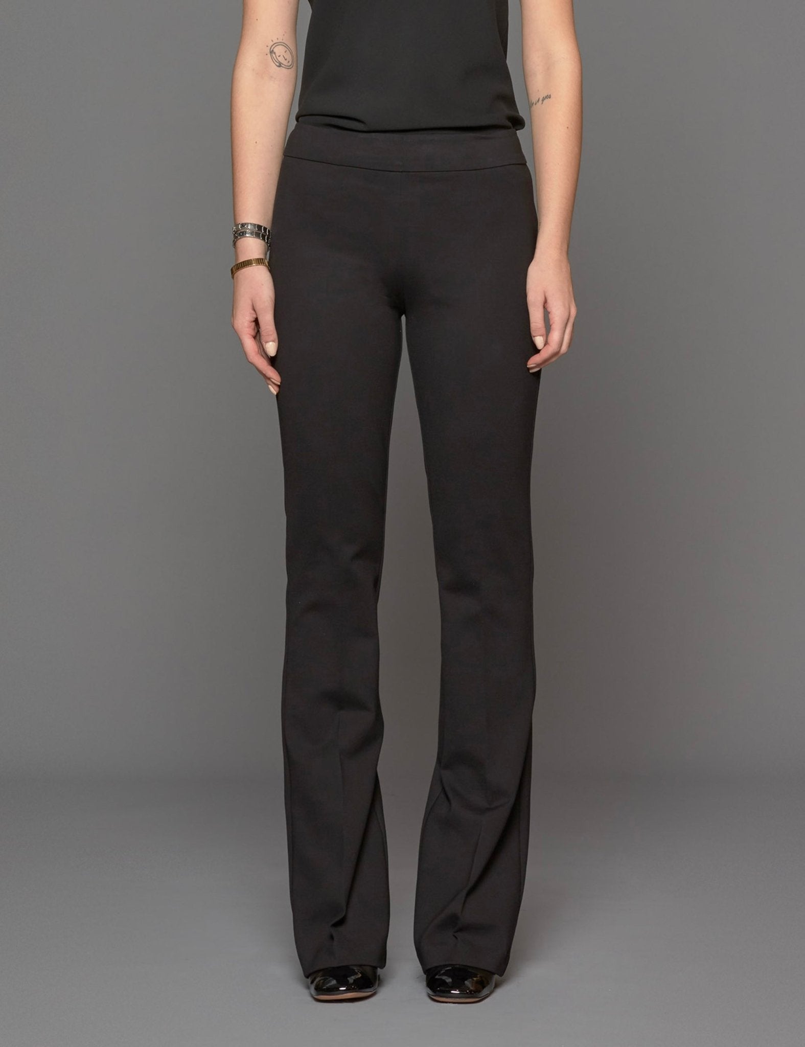 pantalone zampa punto milano nero - blufrida - pantalone