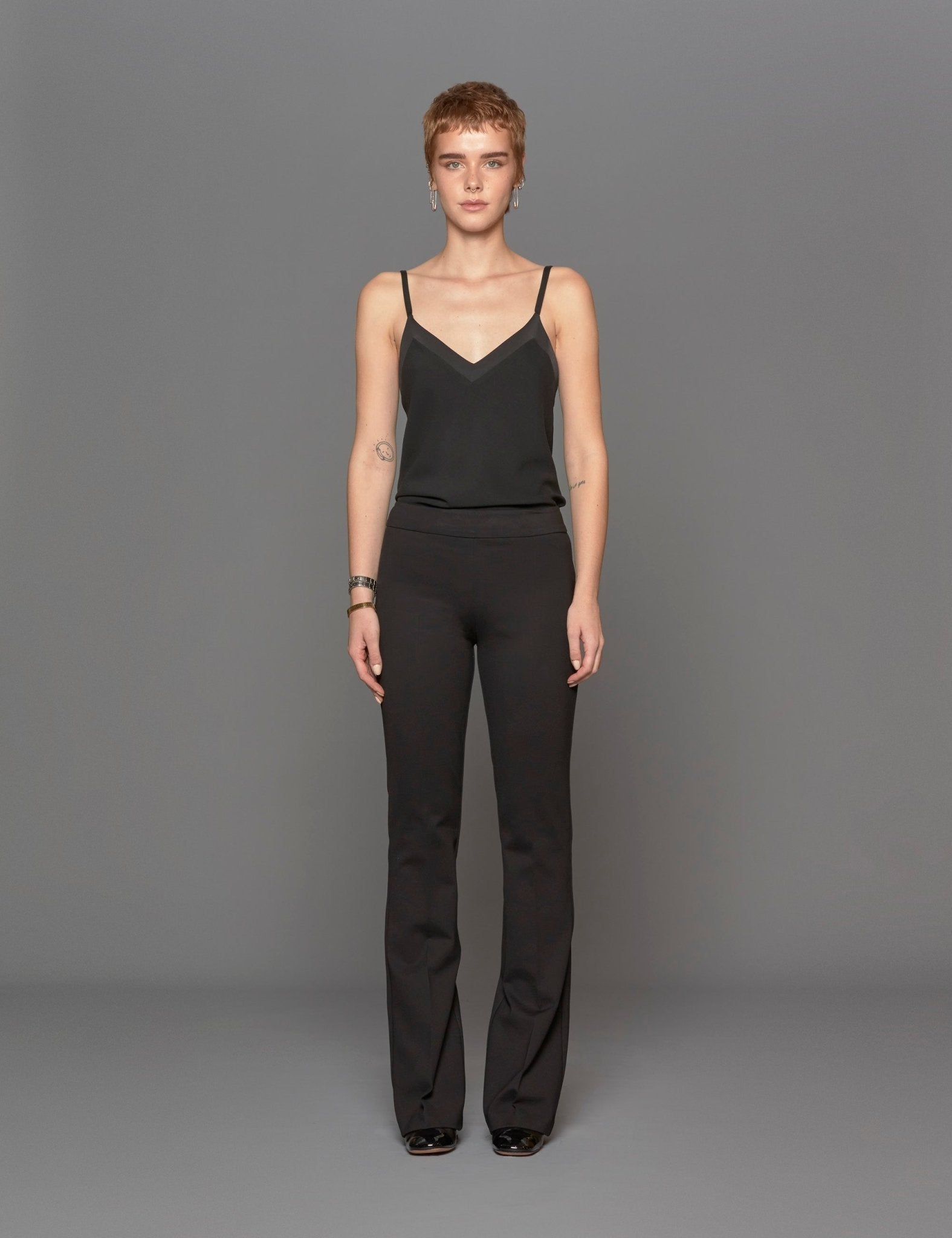 pantalone zampa punto milano nero - blufrida - pantalone