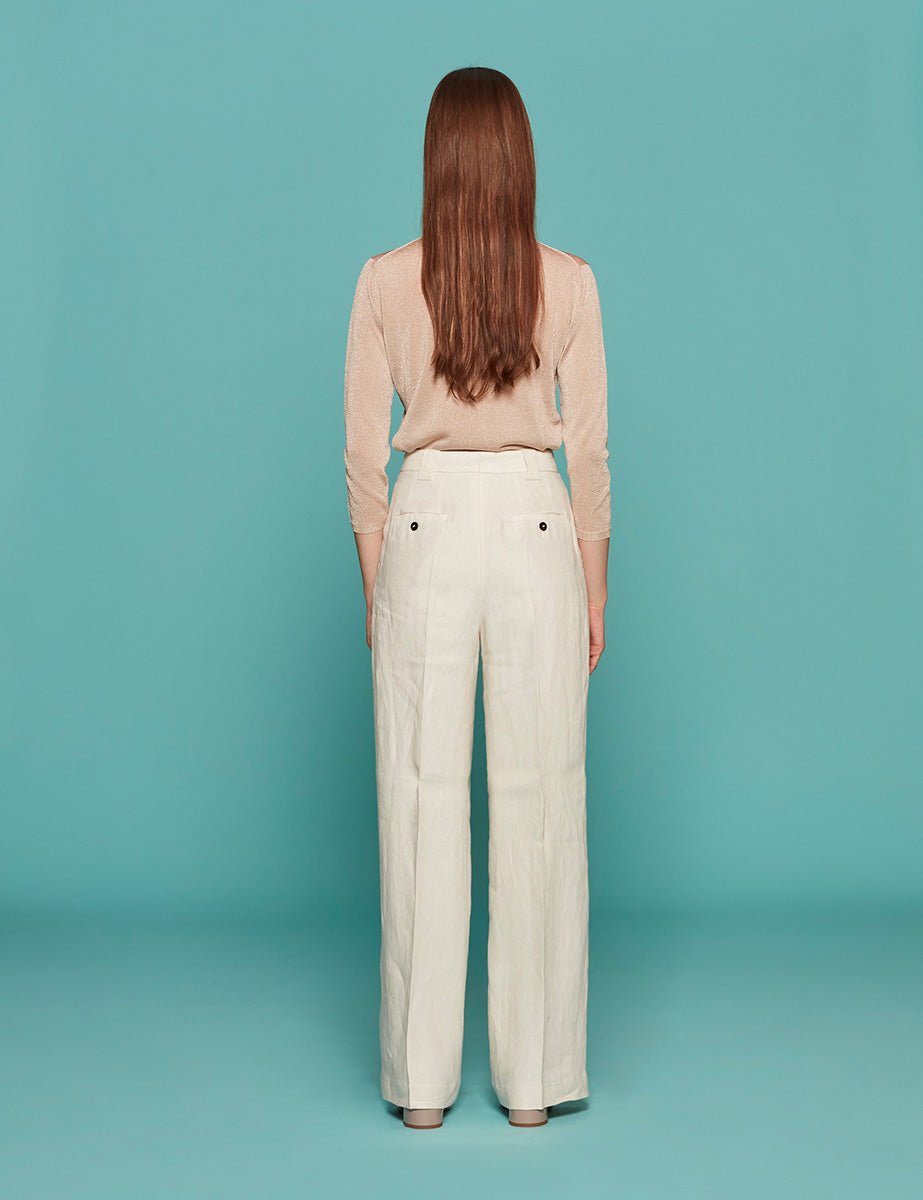 pantapalazzo elodie largo doppia pinces bianco - incotex - pantalone