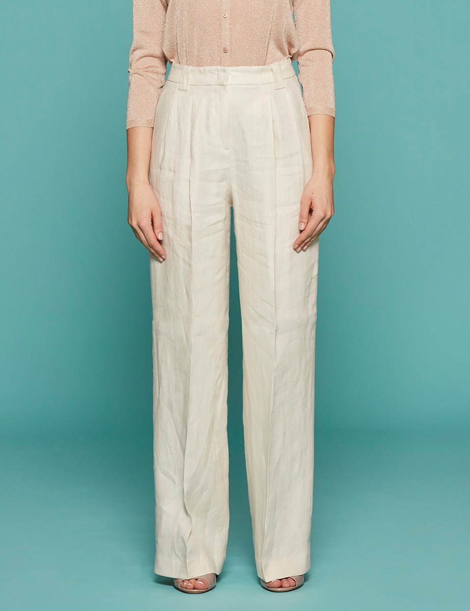 pantapalazzo elodie largo doppia pinces bianco - incotex - pantalone