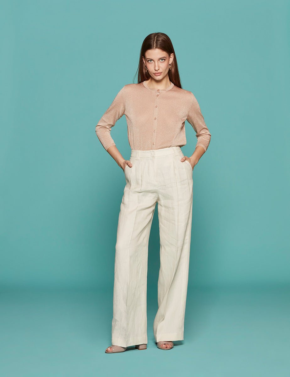 pantapalazzo elodie largo doppia pinces bianco - incotex - pantalone