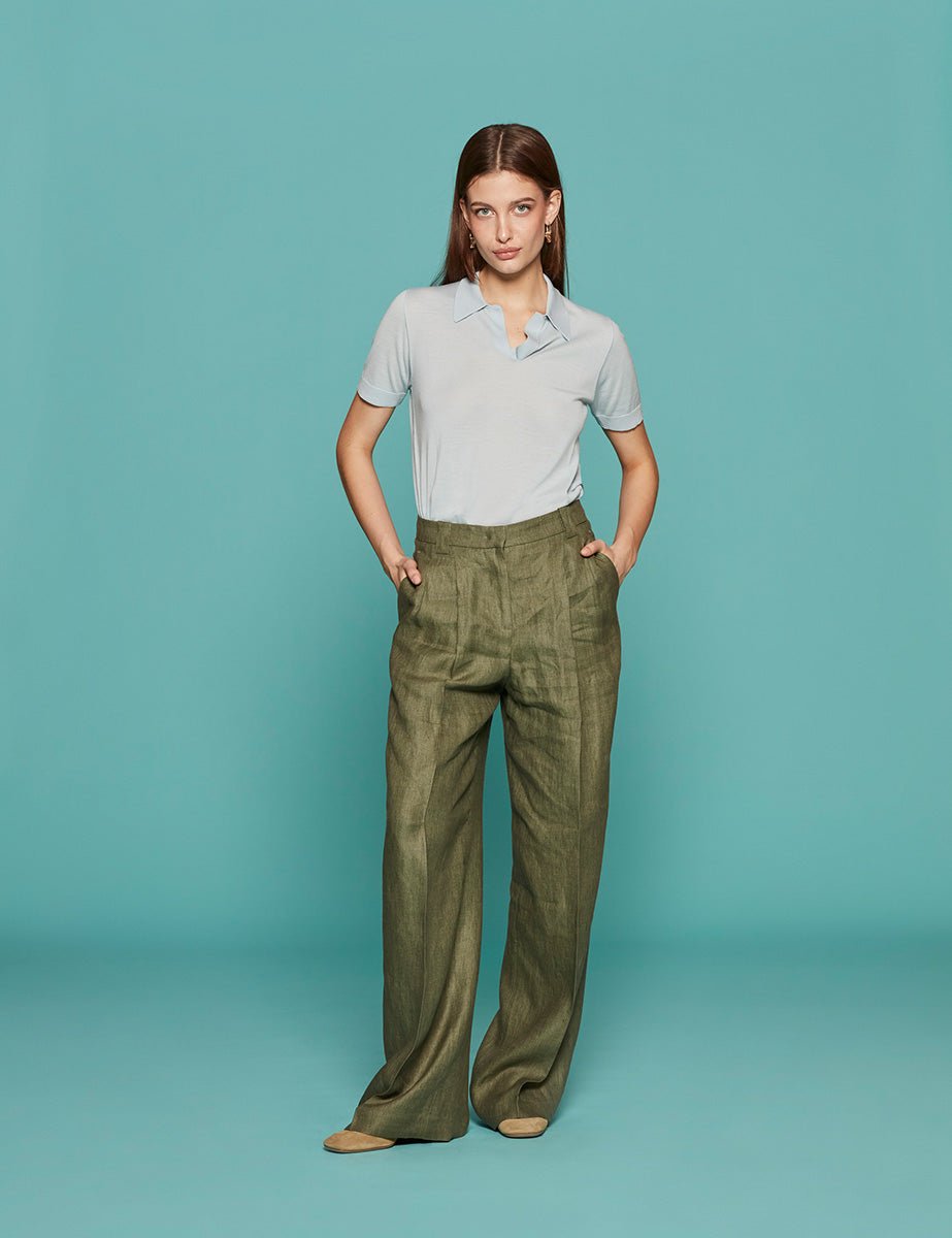 pantapalazzo elodie largo doppia pinces origano - incotex - pantalone