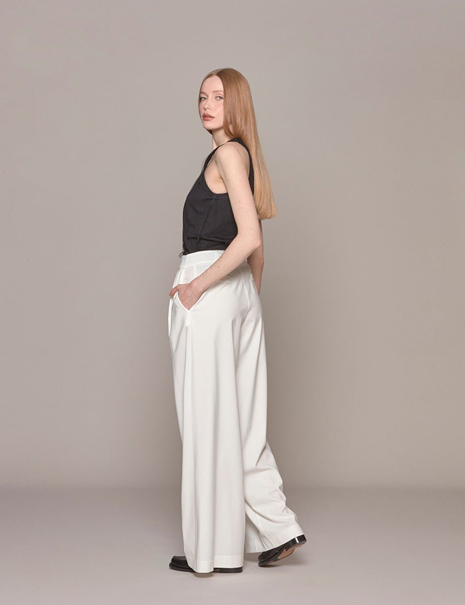 pantapalazzo fresco lana bianco sporco - hebe studio - pantalone