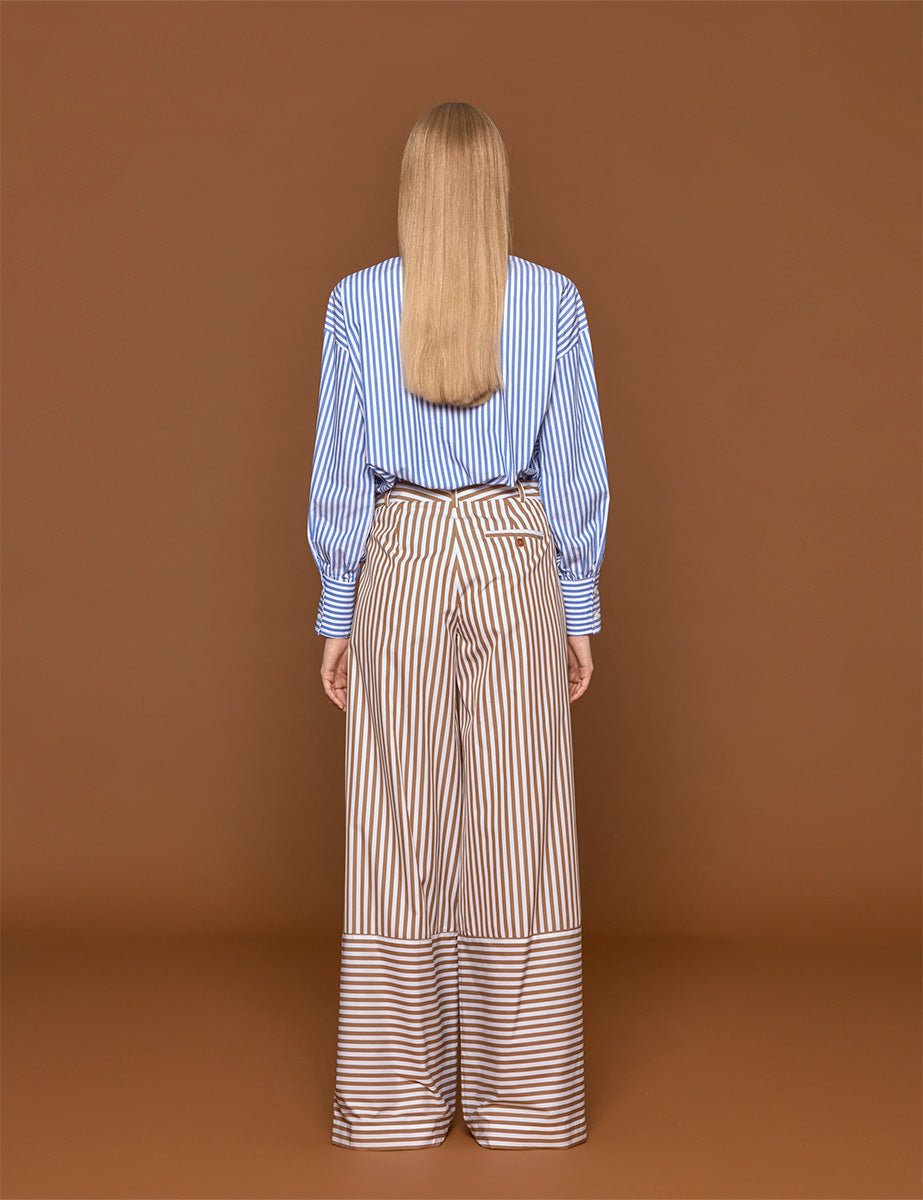 pantapalazzo frida riga beige bianco - jejia - pantalone