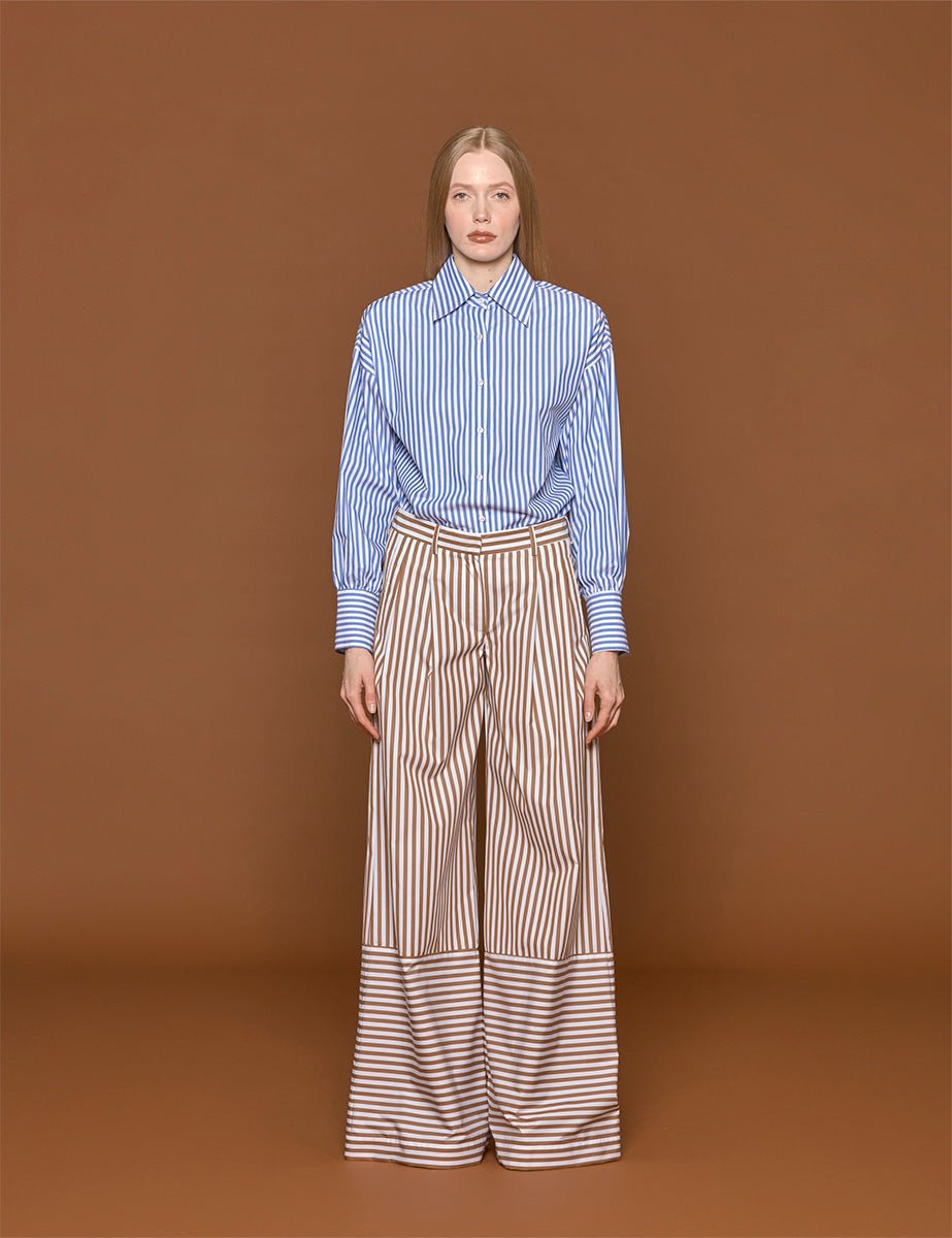 pantapalazzo frida riga beige bianco - jejia - pantalone