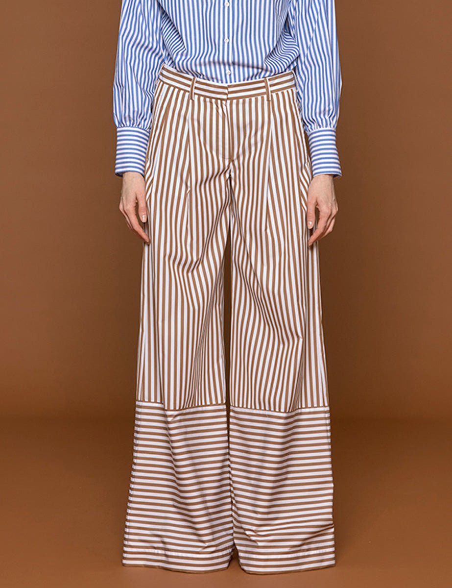 pantapalazzo frida riga beige bianco - jejia - pantalone