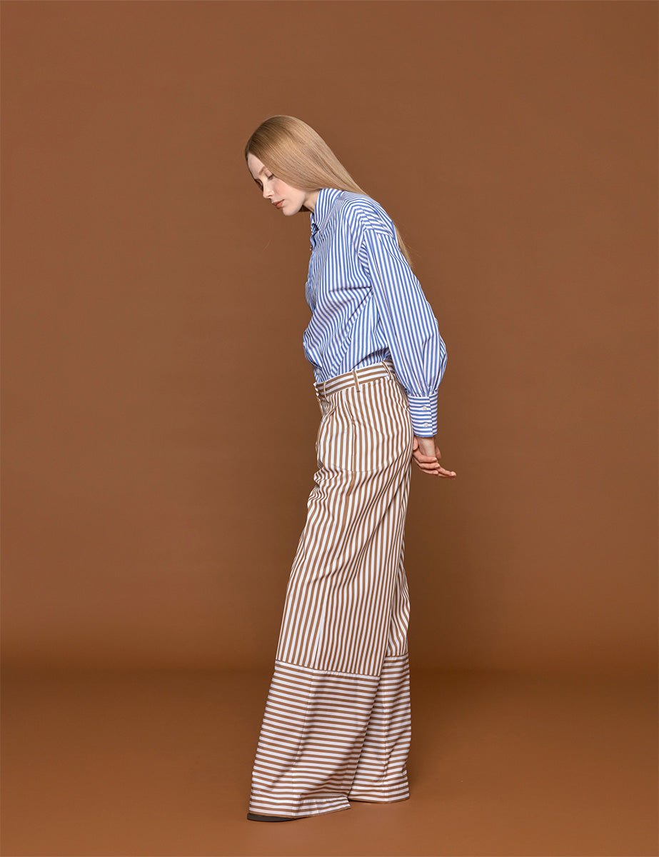 pantapalazzo frida riga beige bianco - jejia - pantalone