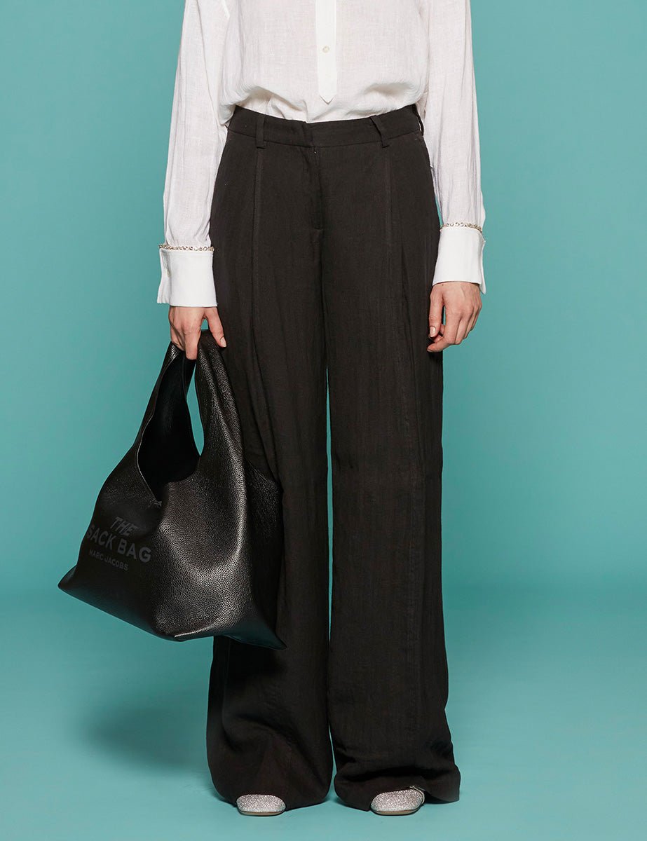 pantapalazzo gamba larga garza lino nero - n21 alessandro dell'acqua - pantalone