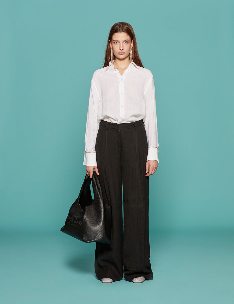 pantapalazzo gamba larga garza lino nero - n21 alessandro dell'acqua - pantalone