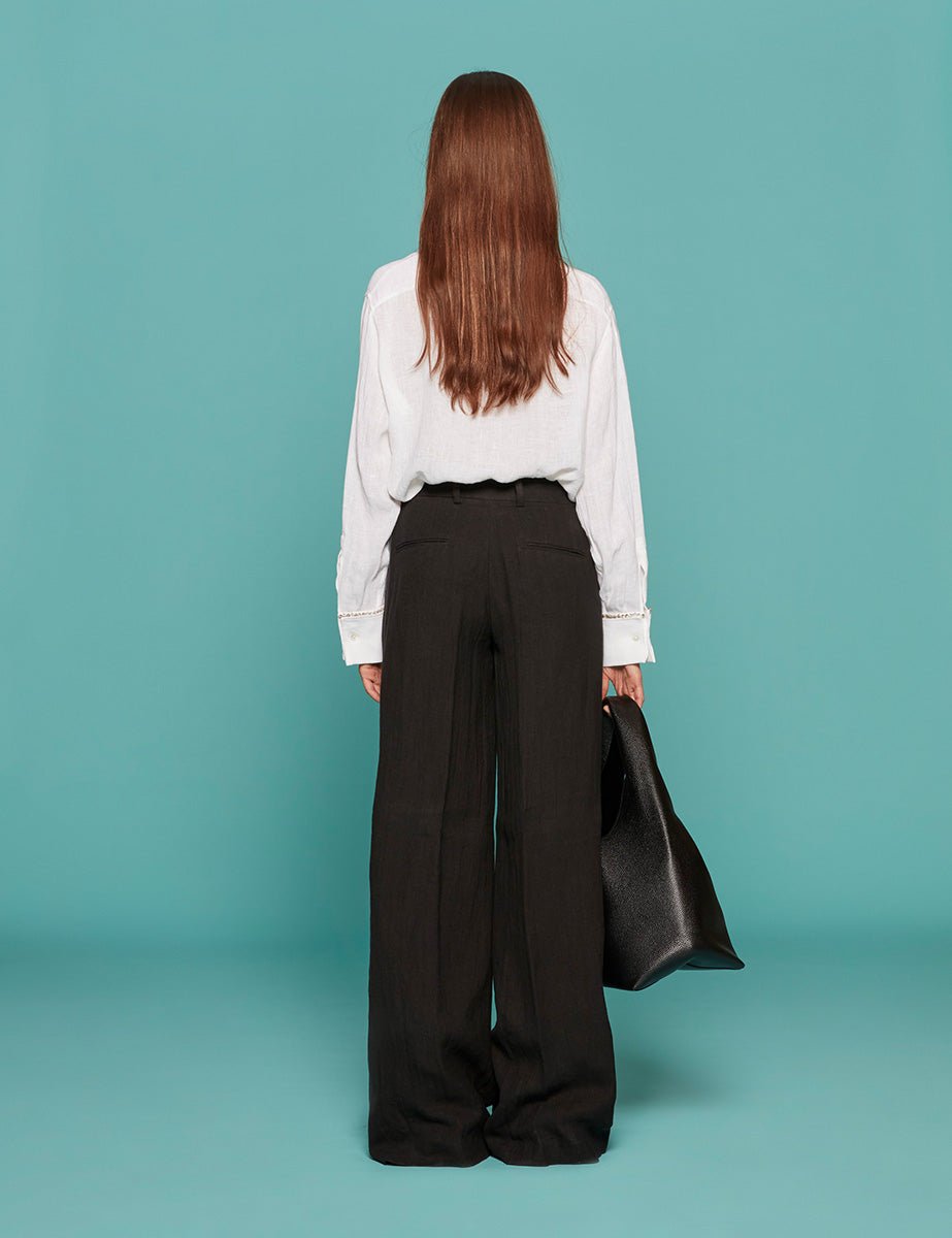 pantapalazzo gamba larga garza lino nero - n21 alessandro dell'acqua - pantalone