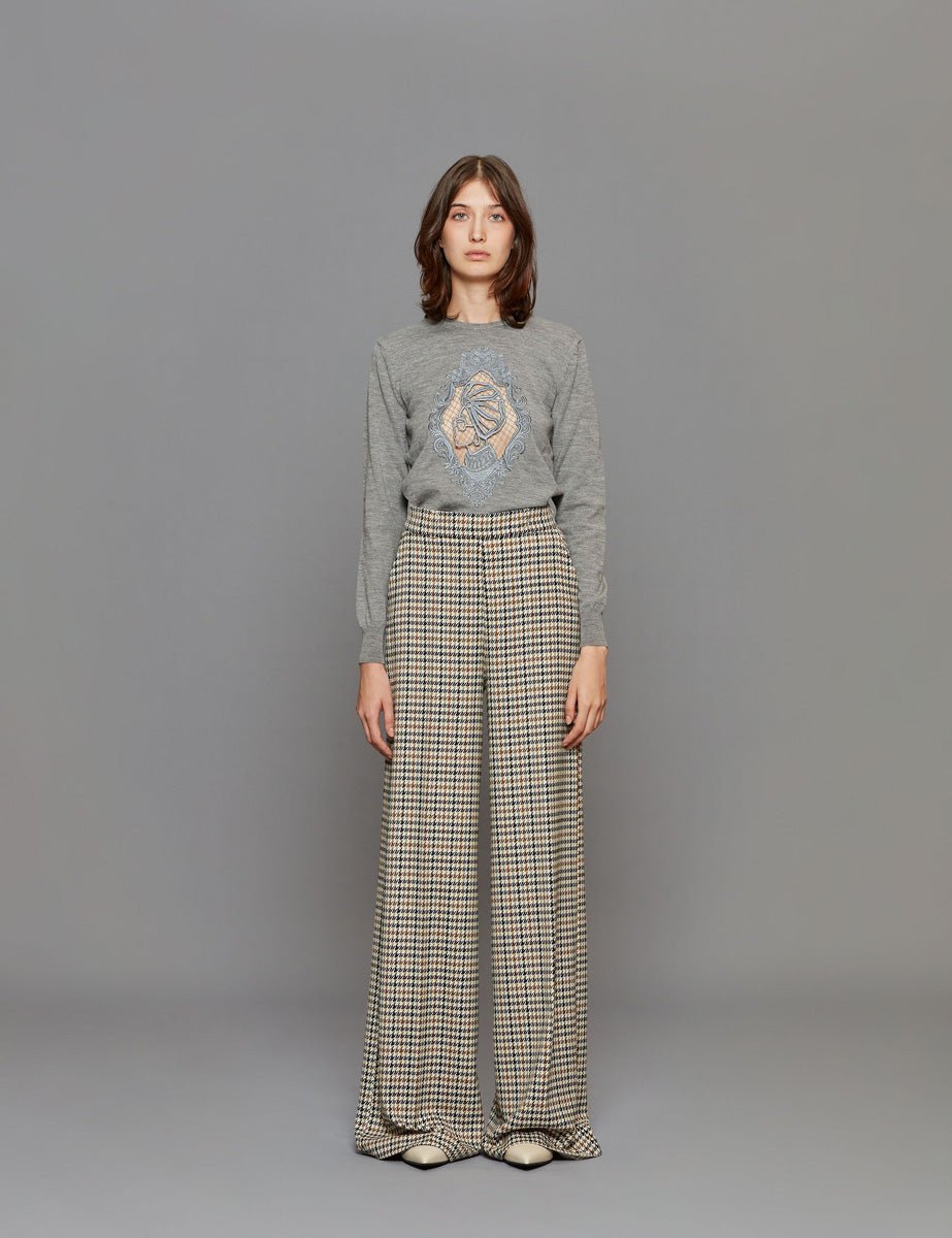 pantapalazzo pied de poule blu moro panna - stella jean - pantalone