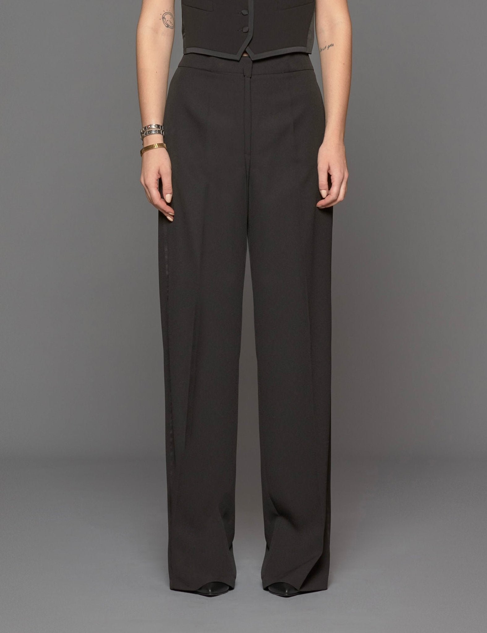 pantapalazzo piping nero - blufrida - pantalone