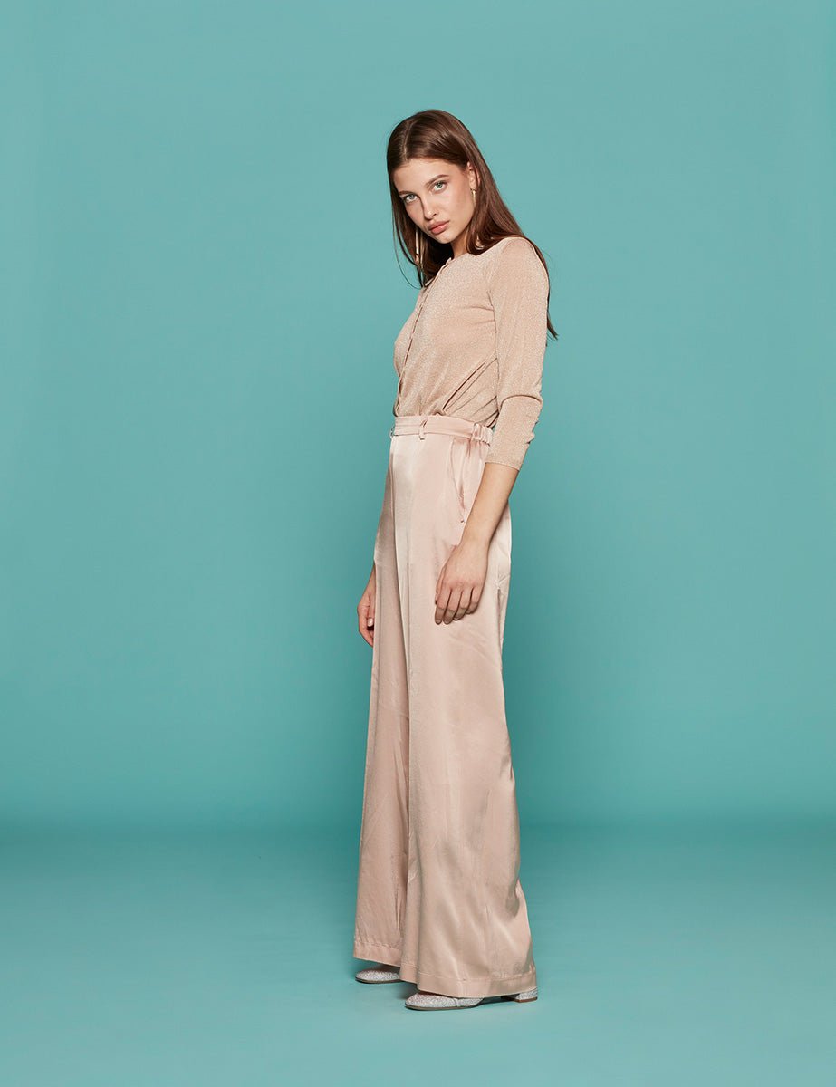 pantapalazzo stretch silk satin petalo - forte forte - pantalone