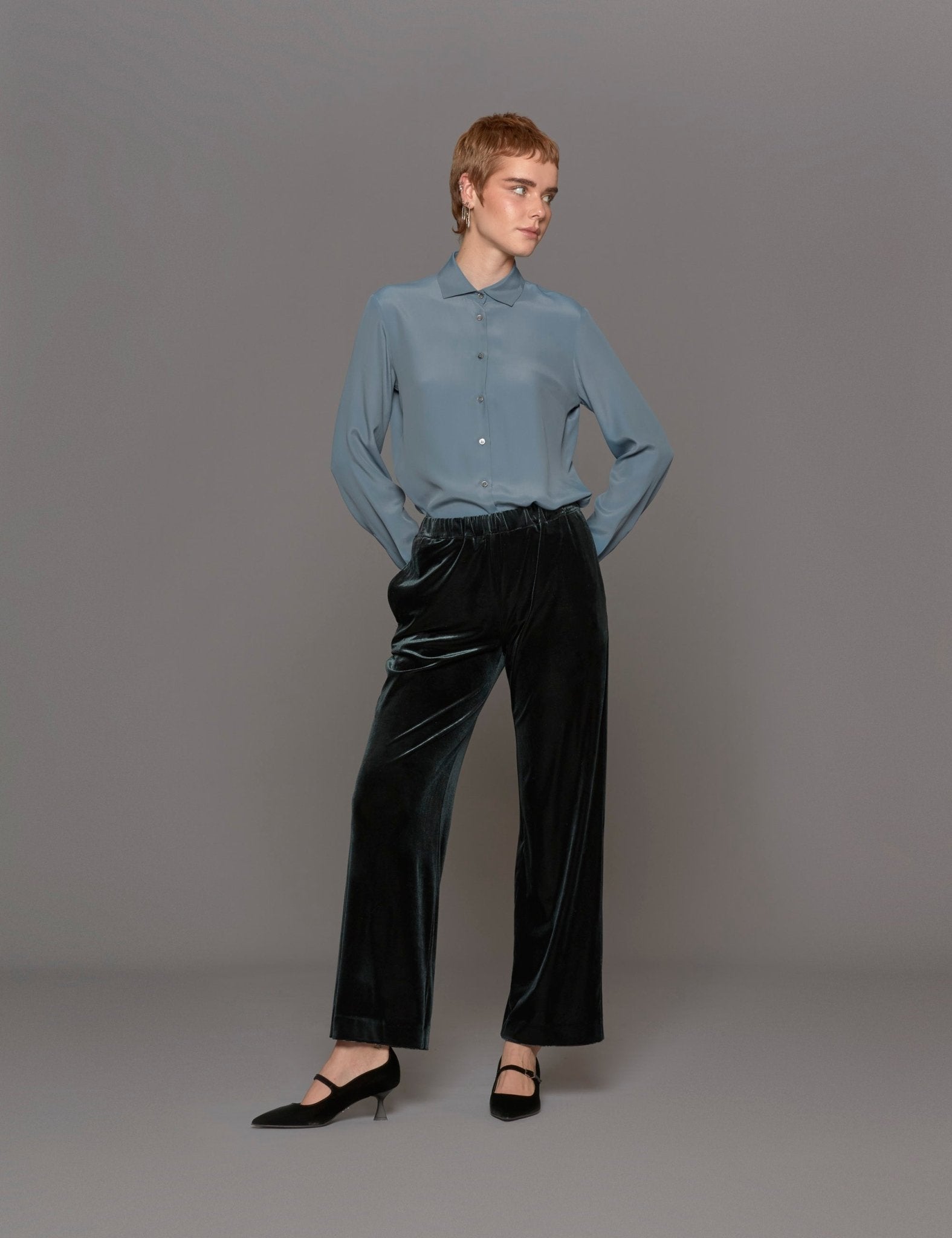 pantapalazzo velluto liscio verde - blufrida - pantalone