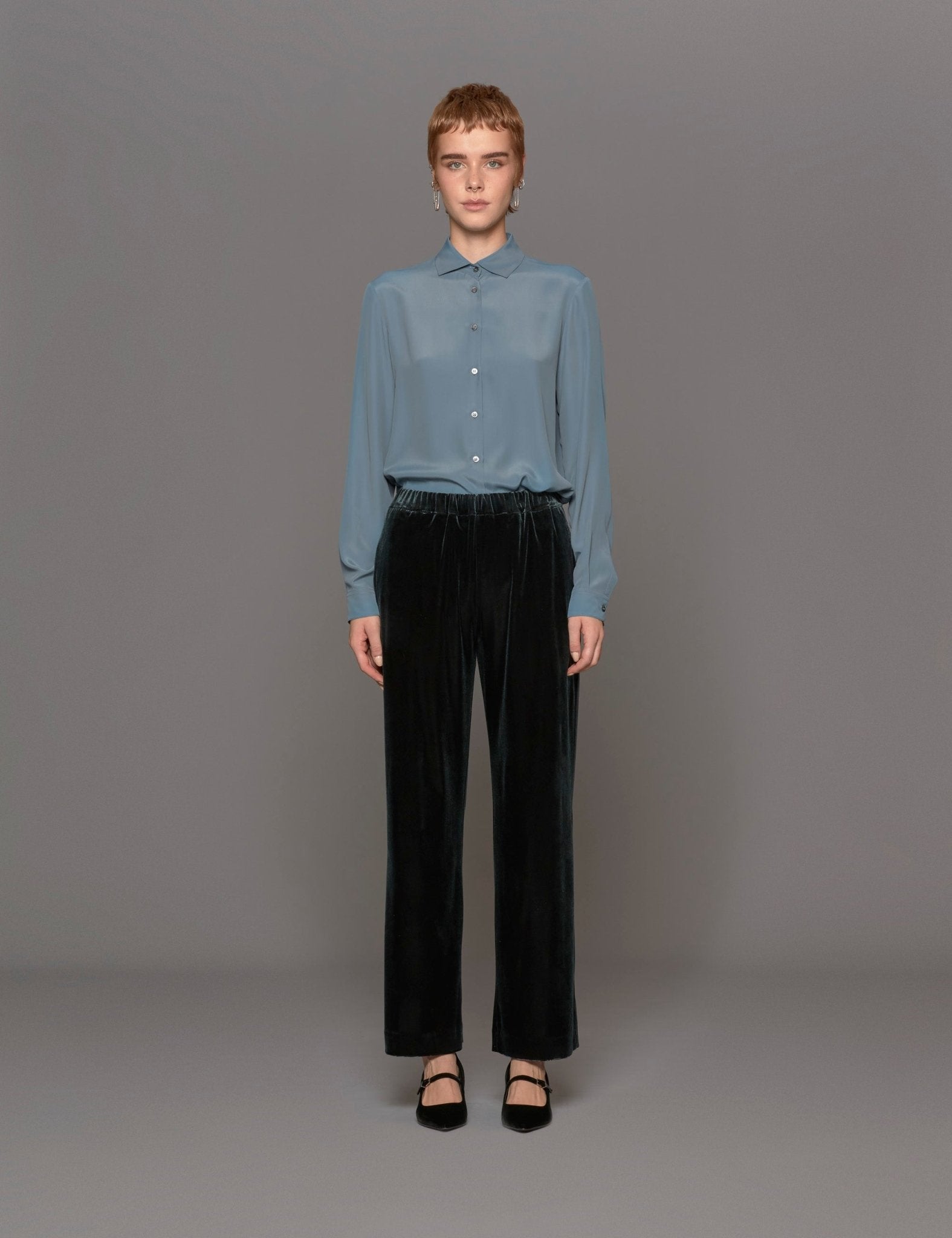 pantapalazzo velluto liscio verde - blufrida - pantalone