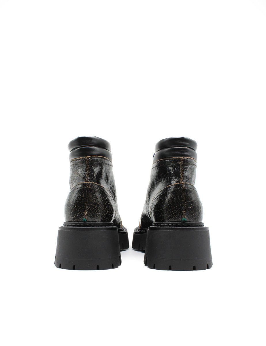 polacco stringato pelle crinkle nero - a.bocca - stivaletto