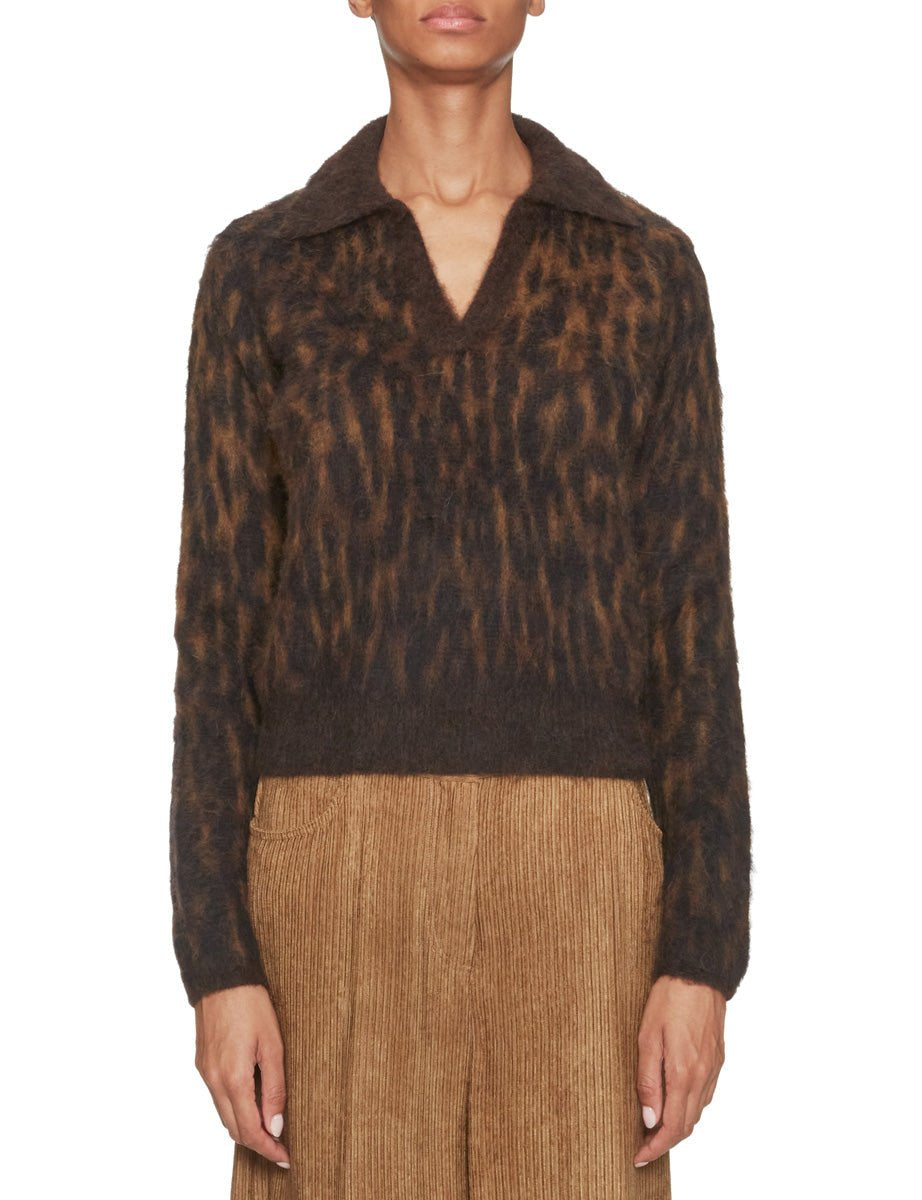 polo baby alpaca lana maculato marrone - roberto collina - pullover