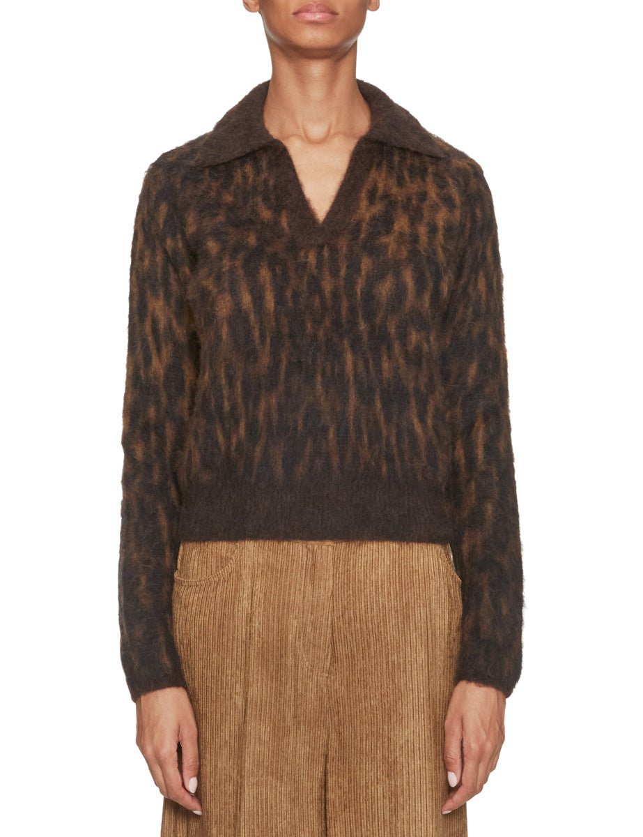 polo baby alpaca lana maculato marrone - roberto collina - pullover