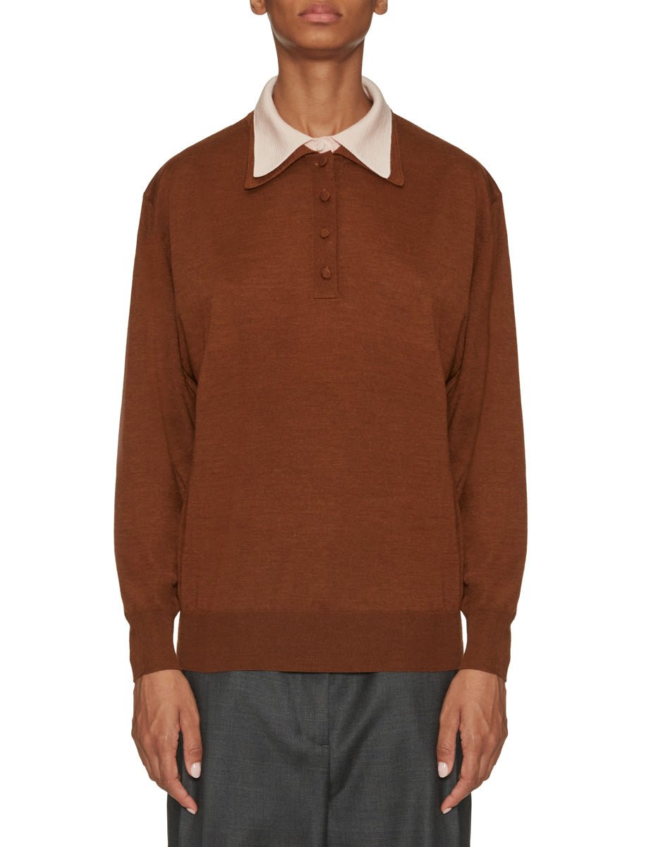 polo doppio collo marrone rosa - plan c - pullover