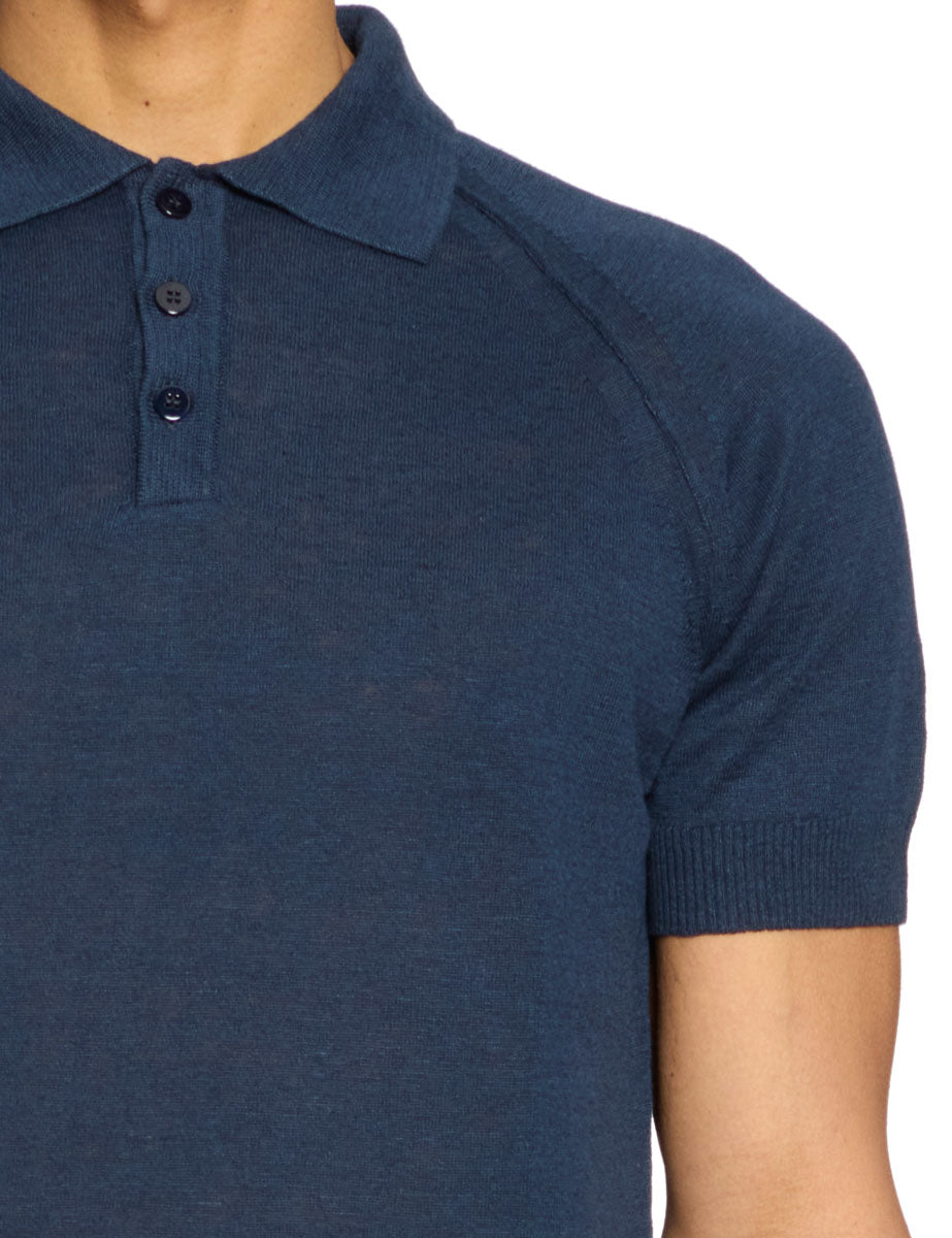 polo lino cuciture raglan contrasto blu - daniele fiesoli - maglia