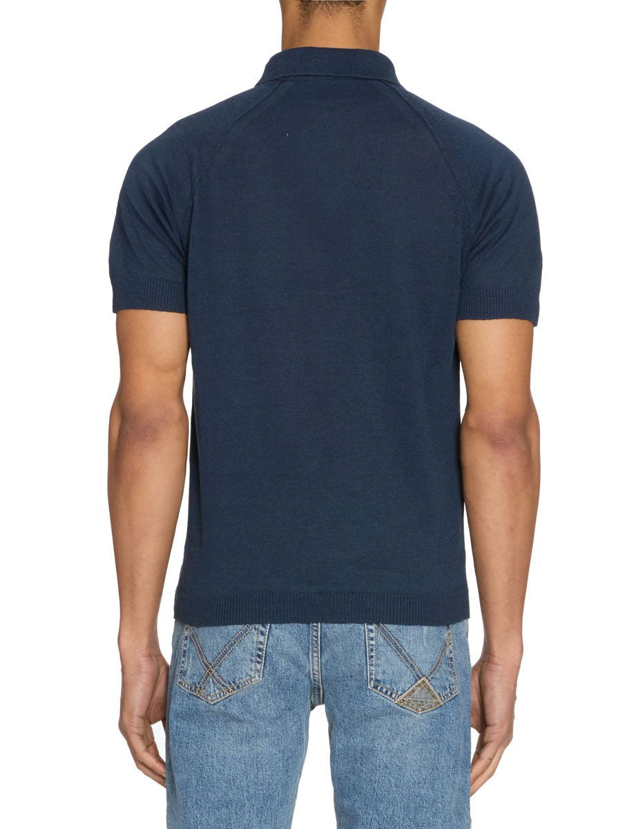 polo lino cuciture raglan contrasto blu - daniele fiesoli - maglia