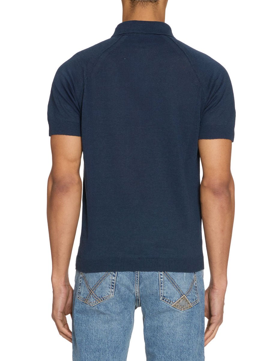 polo lino cuciture raglan contrasto blu - daniele fiesoli - maglia