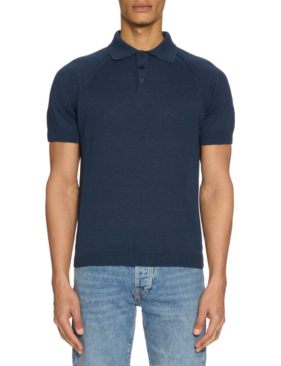 polo lino cuciture raglan contrasto blu - daniele fiesoli - maglia