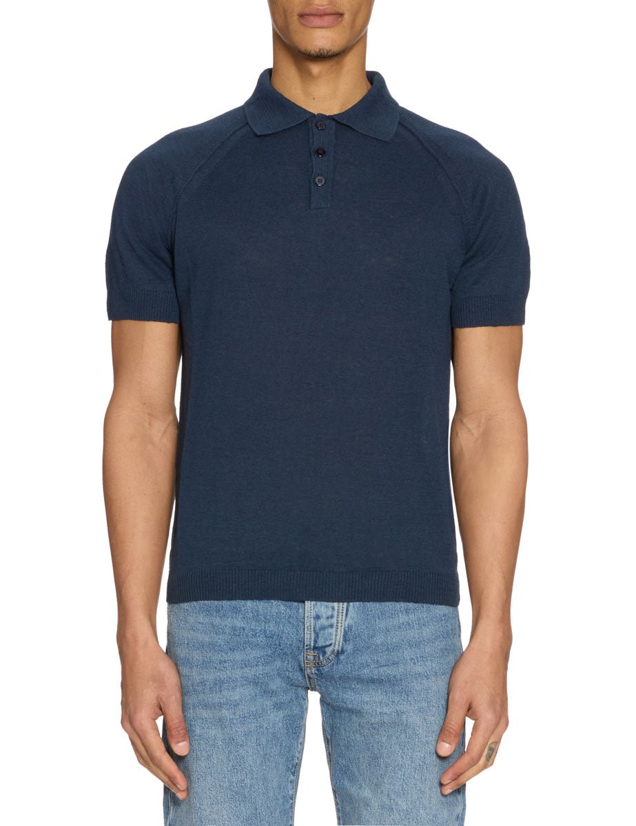 polo lino cuciture raglan contrasto blu - daniele fiesoli - maglia