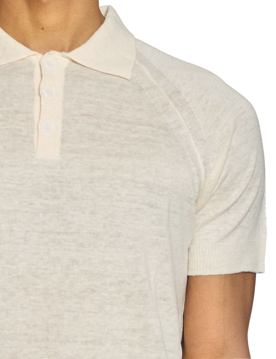 polo lino cuciture raglan contrasto ecru - daniele fiesoli - maglia