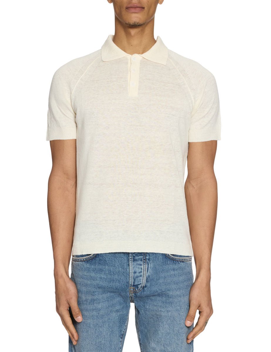 polo lino cuciture raglan contrasto ecru - daniele fiesoli - maglia