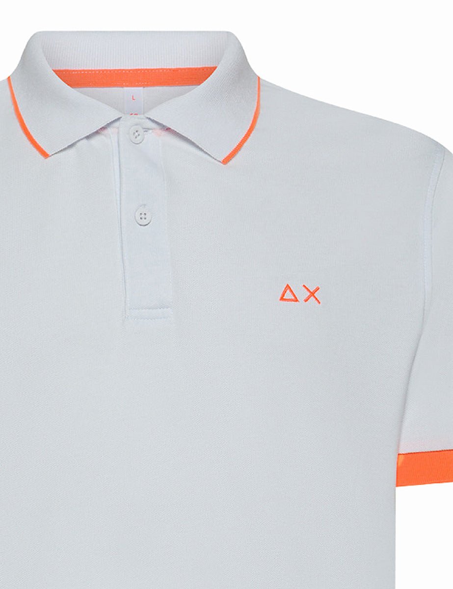 polo piquet riga collo fluo bianco - sun68 - maglia