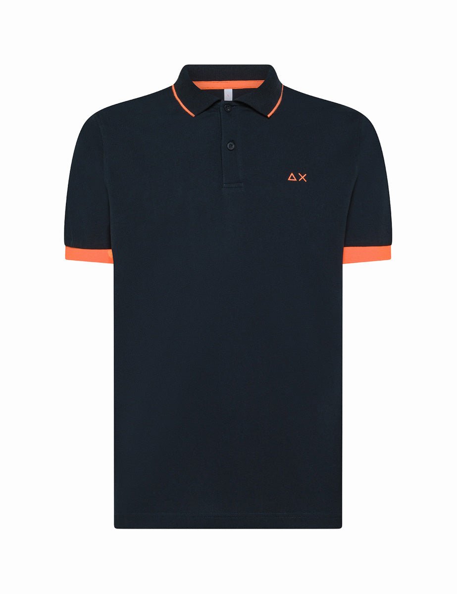polo piquet riga collo fluo blu navy - sun68 - maglia