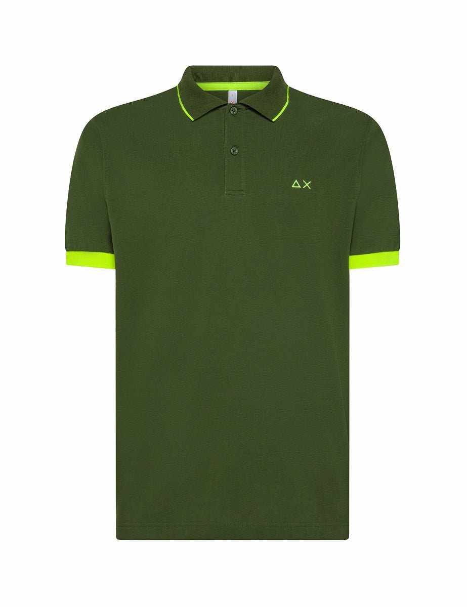 polo piquet riga collo fluo verde scuro - sun68 - maglia