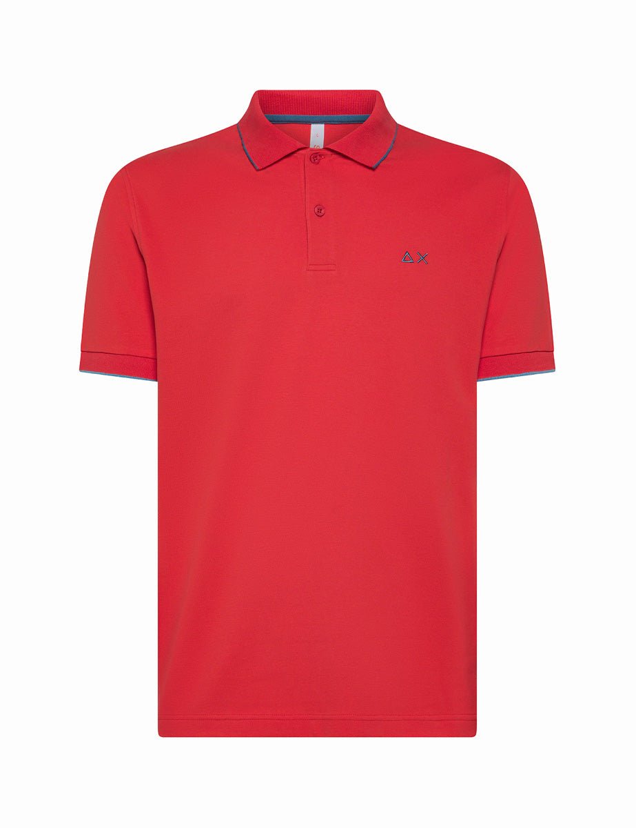 polo piquet riga collo rosso - sun68 - maglia