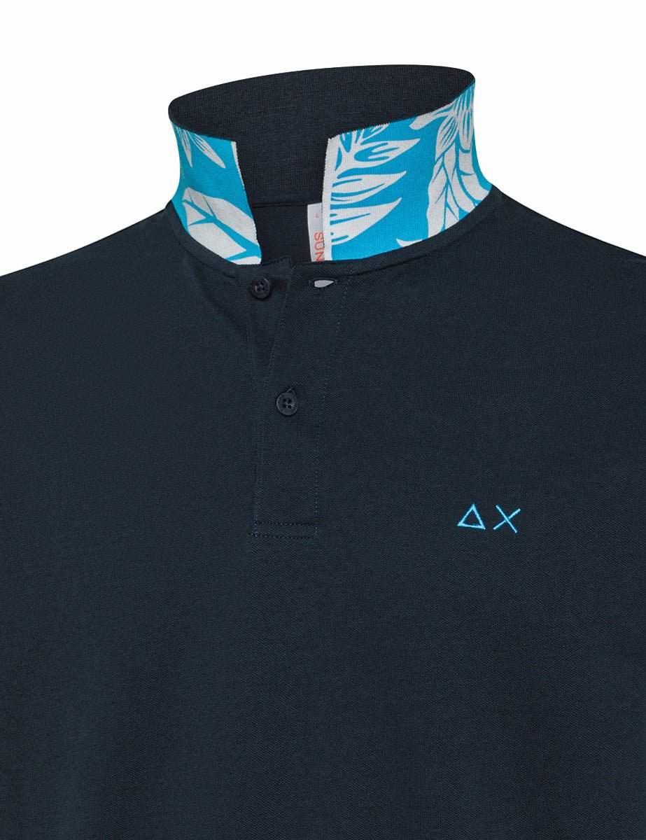 polo piquet sottocollo fiore blu navy - sun68 - maglia
